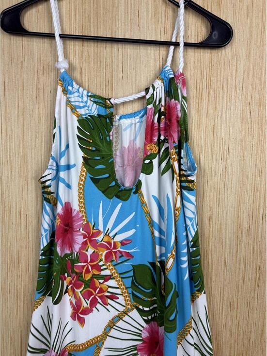 Love Dress Womens XL Blue Tropical Floral Halter Maxi Rope Strap Summer Sundress - Picture 6 of 8